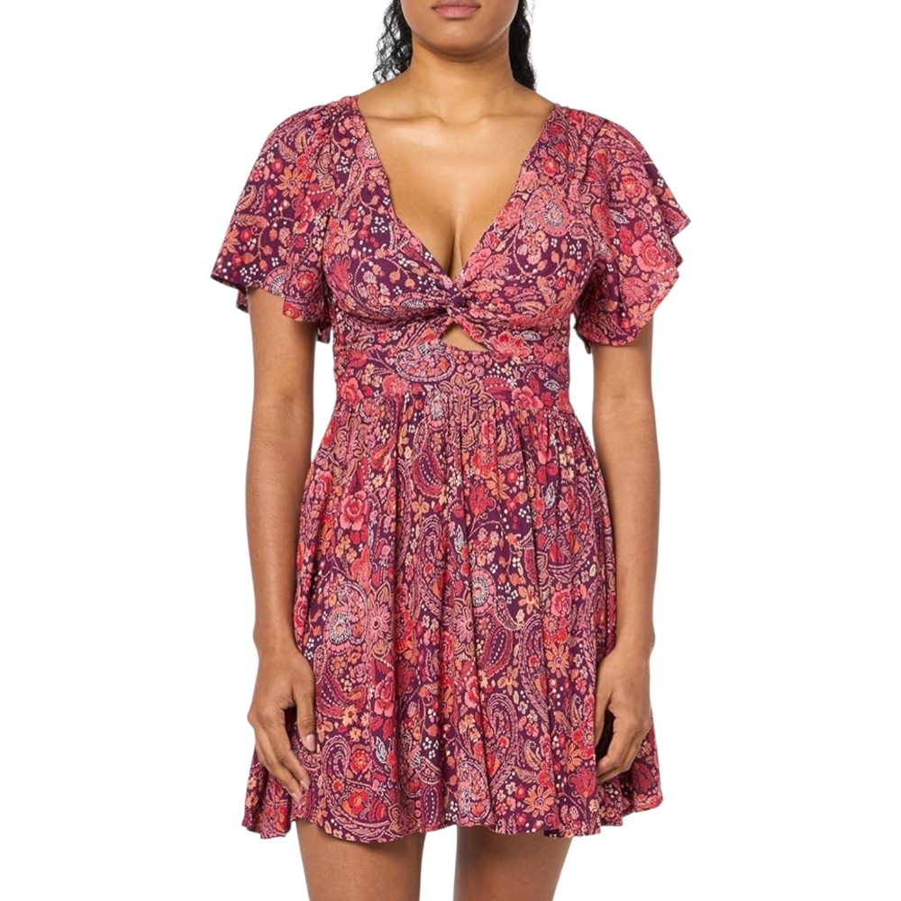 Angie Colorful Smocked Back Mini Dress S Boho Spring Summer